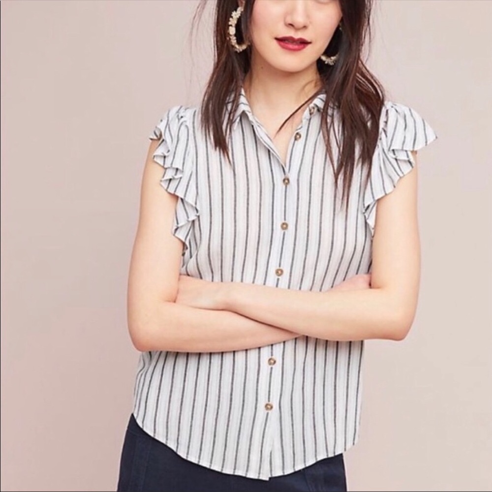 Anthropologie Maeve Short-Sleeve Striped Button Down Shirt (S)